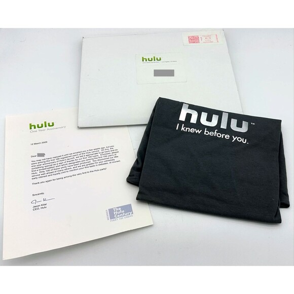 Hulu Century Club Shirt 1 of 100 | Rare Streaming Collectible + Original Letter - Picture 1 of 2